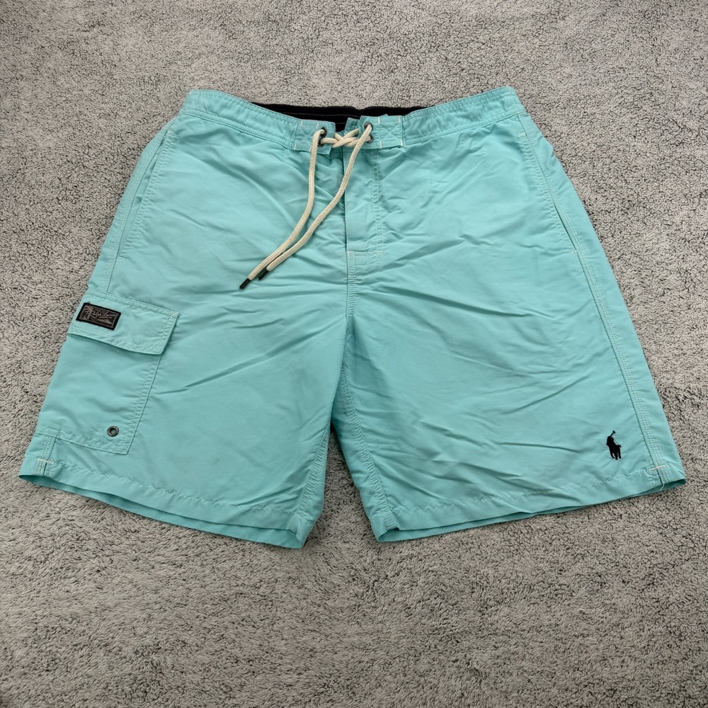Polo Ralph Lauren Swim Trunks Mens Large Aqua Blue Drawstring Lined Pocket Pony
